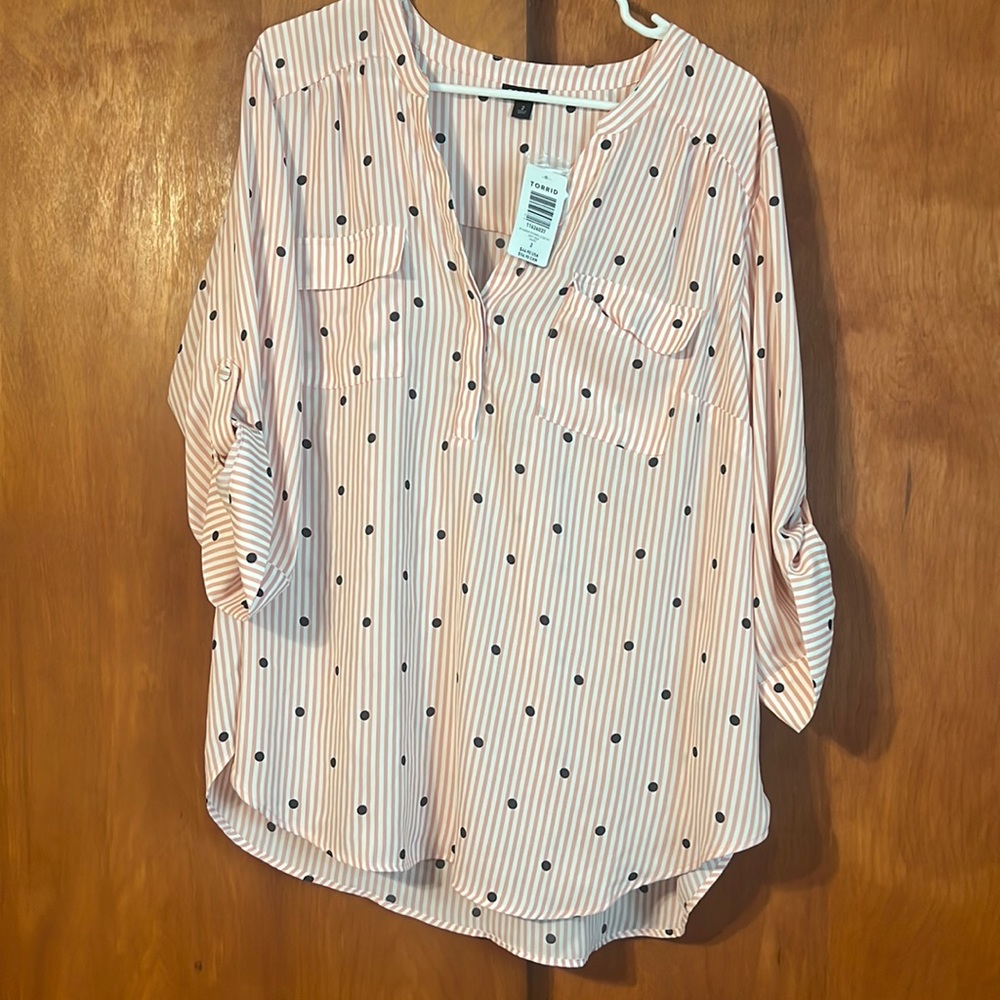 Torrid career top blouse, stripes and polka dots size 2, NWT